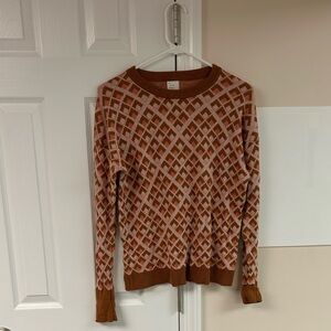 A NEW DAY Geo Print Diamond Brown/Pink Pullover Crew Neck Sweater